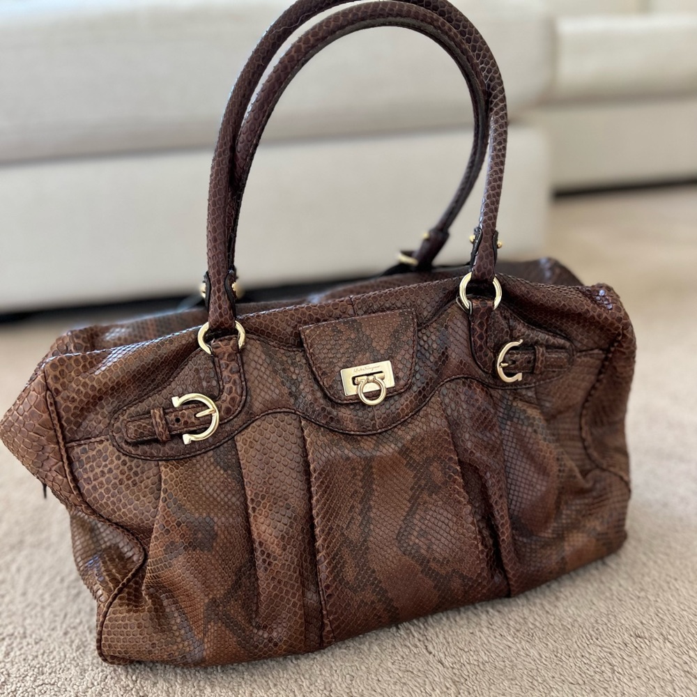 Salvatore Ferragamo custom anaconda snakeskin shoulder bag **authentic**
